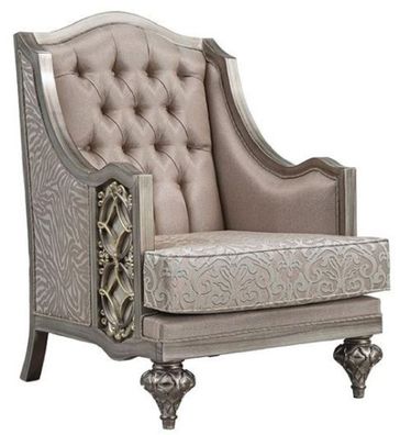 Casa Padrino Luxus Barock Sessel Rosa / Silber - Handgefertigter Barockstil Sessel mi