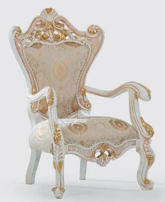 Casa Padrino Luxus Barock Sessel Beige / Weiß / Gold 85 x 75 x H. 128 cm - Handgefert