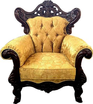 Casa Padrino Luxus Barock Sessel Gold / Dunkelbraun - Prunkvoller Wohnzimmer Sessel m