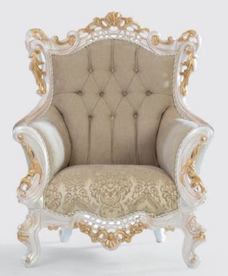 Casa Padrino Luxus Barock Sessel Greige / Weiß / Gold 100 x 80 x H. 125 cm - Handgefe