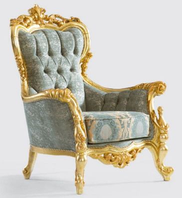 Casa Padrino Luxus Barock Sessel Grün / Gold 100 x 85 x H. 122 cm - Handgefertigter W