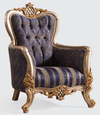 Casa Padrino Luxus Barock Sessel Blau / Silber / Gold 95 x 75 x H. 120 cm - Prunkvoll