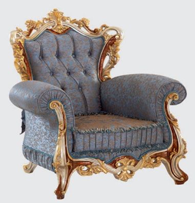 Casa Padrino Luxus Barock Sessel Blau / Kupfer / Silber / Braun / Gold 110 x 90 x H.