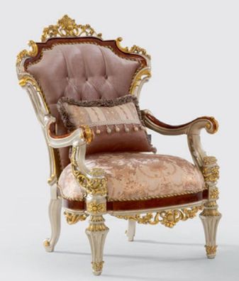 Casa Padrino Luxus Barock Sessel Rosa / Braun / Silber / Gold 78 x 70 x H. 116 cm - P