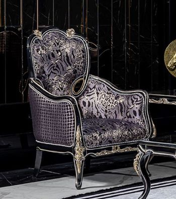 Casa Padrino Luxus Barock Wohnzimmer Sessel Lila / Schwarz / Gold - Handgefertigter B