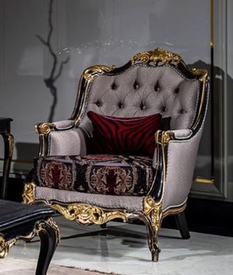 Casa Padrino Luxus Barock Wohnzimmer Sessel Silber / Bordeauxrot / Schwarz / Gold - H