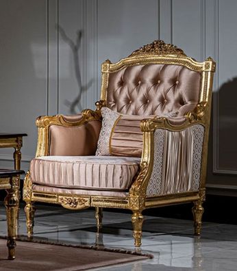 Casa Padrino Luxus Barock Sessel Rosa / Weiß / Gold - Handgefertigter Wohnzimmer Sess