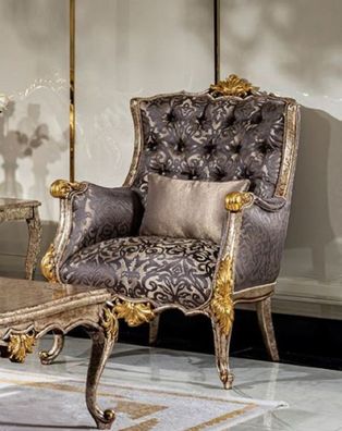 Casa Padrino Luxus Barock Wohnzimmer Sessel Lila / Silber / Antik Silber / Braun / Go