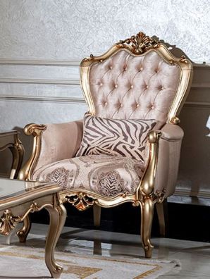 Casa Padrino Luxus Barock Sessel Rosa / Schwarz / Gold - Eleganter Wohnzimmer Sessel
