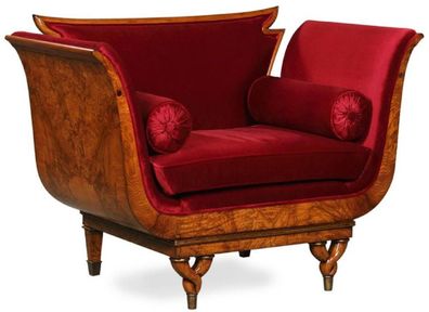 Casa Padrino Luxus Jugendstil Sessel Bordeauxrot / Hellbraun - Wohnzimmer Sessel mit