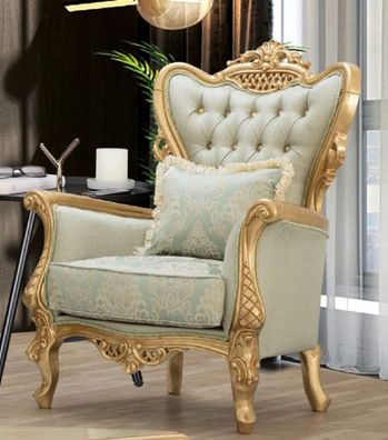 Casa Padrino Luxus Barock Sessel Hellgrün / Gold - Handgefertigter Wohnzimmer Sessel