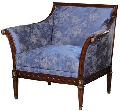 Casa Padrino Luxus Jugendstil Sessel Blau / Braun / Antik Messingfarben 112 x 89 x H.