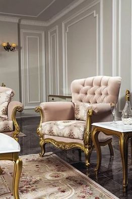 Casa Padrino Luxus Barock Sessel Rosa / Gold 93 x 75 x H. 108 cm - Wohnzimmer Sessel