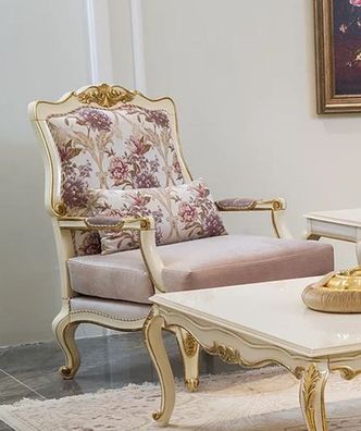 Casa Padrino Luxus Barock Sessel Rosa / Weiß / Gold 80 x 72 x H. 112 cm - Edler Wohnz