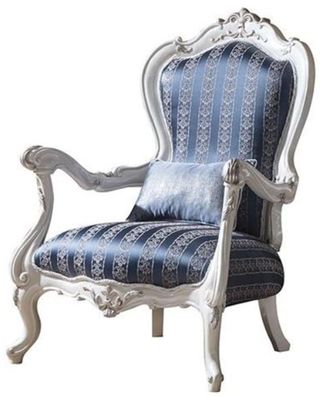 Casa Padrino Luxus Barock Wohnzimmer Sessel mit dekorativem Kissen Blau / Weiß / Silb
