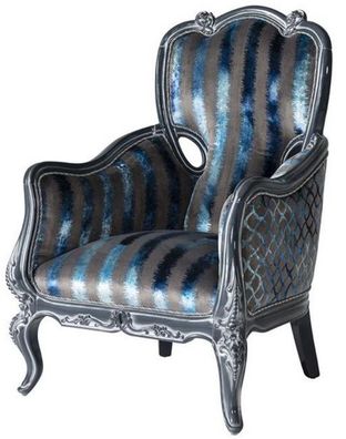 Casa Padrino Luxus Barock Wohnzimmer Sessel Grau / Blau / Grau 80 x 80 x H. 116 cm -