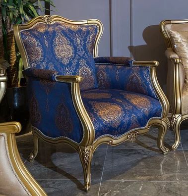 Casa Padrino Luxus Barock Sessel Blau / Gold 90 x 74 x H. 106 cm - Wohnzimmer Sessel