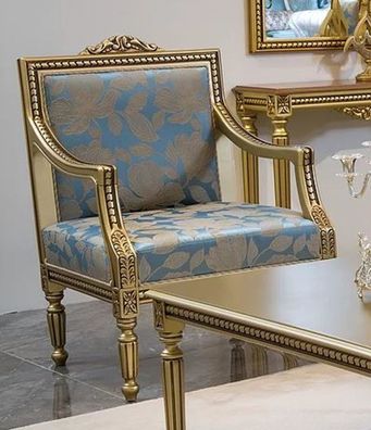 Casa Padrino Luxus Barock Sessel Hellblau / Gold 68 x 65 x H. 103 cm - Wohnzimmer Ses
