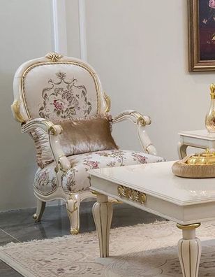 Casa Padrino Luxus Barock Sessel Creme / Weiß / Gold 73 x 60 x H. 111 cm - Prunkvolle