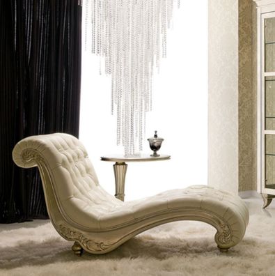 Casa Padrino Luxus Art Deco Liegesessel Beige / Silber 156 x 70 x H. 88 cm - Edle Mas