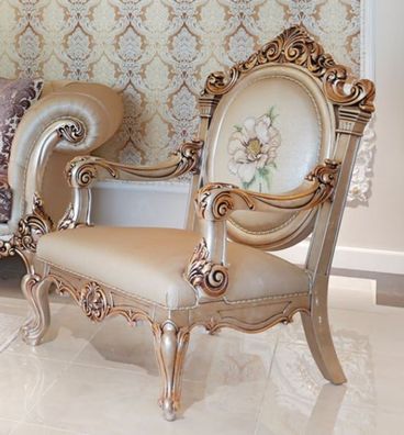 Casa Padrino Luxus Barock Sessel Beige / Kupferfarben 85 x 85 x H. 120 cm - Prunkvoll