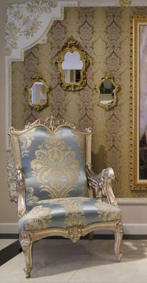 Casa Padrino Luxus Barock Sessel Hellblau / Beige / Silber 80 x 77 x H. 115 cm - Prun