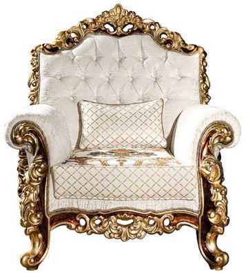 Casa Padrino Luxus Barock Sessel Weiß / Gold / Braun / Gold 78 x 75 x H. 120 cm - Pru