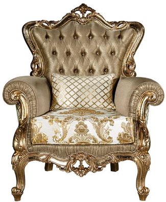 Casa Padrino Luxus Barock Wohnzimmer Sessel mit dekorativem Kissen Gold / Weiß 98 x 9