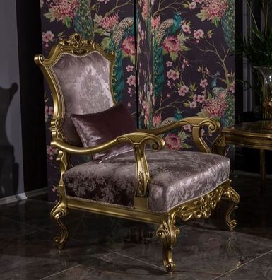 Casa Padrino Luxus Barock Wohnzimmer Sessel mit dekorativem Kissen Fliederfarben / Go