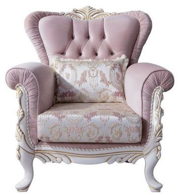 Casa Padrino Luxus Barock Sessel mit dekorativem Kissen Rosa / Silber / Weiß / Gold 9