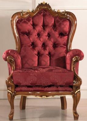Casa Padrino Luxus Barock Wohnzimmer Sessel mit elegantem Muster Bordeauxrot / Braun