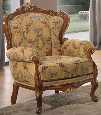 Casa Padrino Luxus Barock Wohnzimmer Sessel mit Blumenmuster Beige / Mehrfarbig / Bra