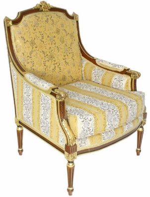 Casa Padrino Barock Lounge Thron Sessel mit elegantem Muster Gold / Weiß / Braun 70 x