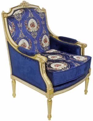 Casa Padrino Barock Lounge Thron Sessel mit elegantem Muster Royalblau / Rot / Weiß /