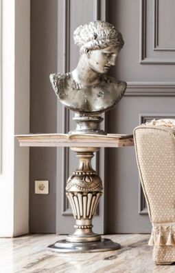 Casa Padrino Luxus Barock Beistelltisch Silber / Naturfarben - Handgefertigter Tisch