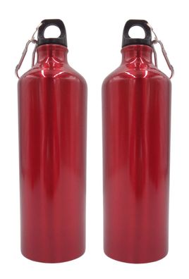 2x Aluminium Trinkflasche 1 Liter rot mit Karabiner Wasserflasche Sportflasche