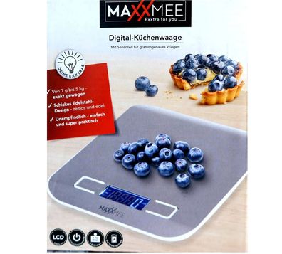 Digital-Küchenwaage von Maxxmee Grammgenaues Abwiegen 1 g bis 5 kg Edelstahl NEU