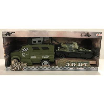ToiToys Army Vehicles Militärfahrzeug mit Panzer Spiel Set Spielzeugauto