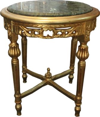 Barock Beistelltisch Rundtisch mit Marmorplatte Gold / Grün - Antik Stil Tisch