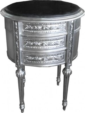 Casa Padrino Barock Kommode Silber mit Marmorplatte H 70 cm, B 52 cm - Nachttisch Kon