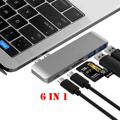 USB C Hub 6 in 1 für MacBook Pro Air Dual Typ C Adapter Kartenleser 4K USB 3.0