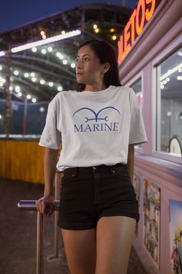 Damen Bio Oversize T-Shirt One Piece Anime Marine ?? Logo Kriegsmacht Piraten