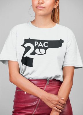 T- Shirt Damen Oversize 2pac Hip Hop Gun Tupac Shakur Shirt RIP Musik Two Pac