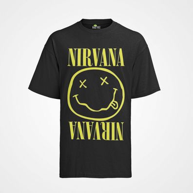 Top Bio Herren T-Shirt Nirvana Smaily Gelb kurt cobain Band Rock Konzert Lachen