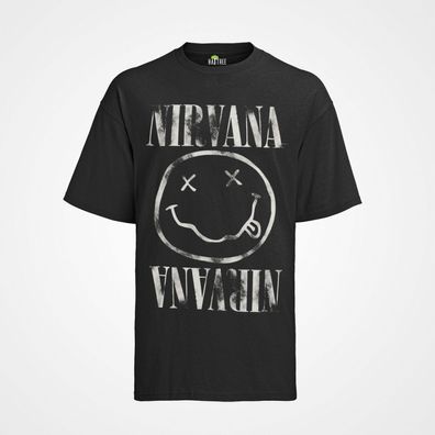 New Bio Herren T-Shirt Nirvana Smaily Grau kurt cobain Band Rock Konzert Lachen