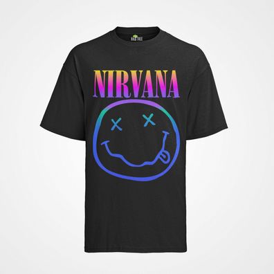 New Bio Herren T-Shirt Nirvana Smaily Bunt kurt cobain Band Rock Konzert Lachen