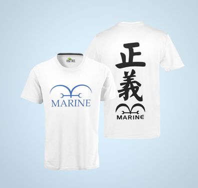 Herren Bio T-Shirt One Piece Anime Marine ?? Logo Kriegsmacht der Gerechtigkeit