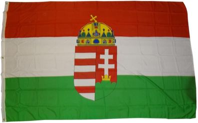 XXL Flagge Ungarn mit Wappen 250 x 150 cm Fahne mit 3 Ösen 100g/ m² Stoffgewicht Mas