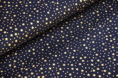 Meterware, ab 0,5 m: Baumwolldruck marine mit Sternen in "gold", 140 cm breit