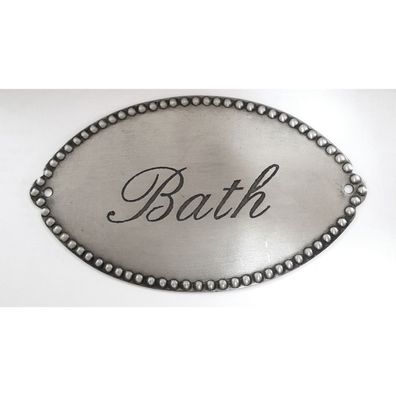 Lisbeth Dahl Türschild Bath 12x7 cm Metallschild Badezimmer Tür silber Antiklook